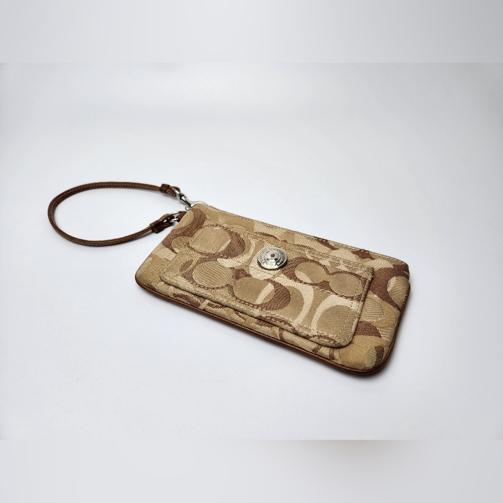 Coach Signature C Beige & Brown Logo Wristlet